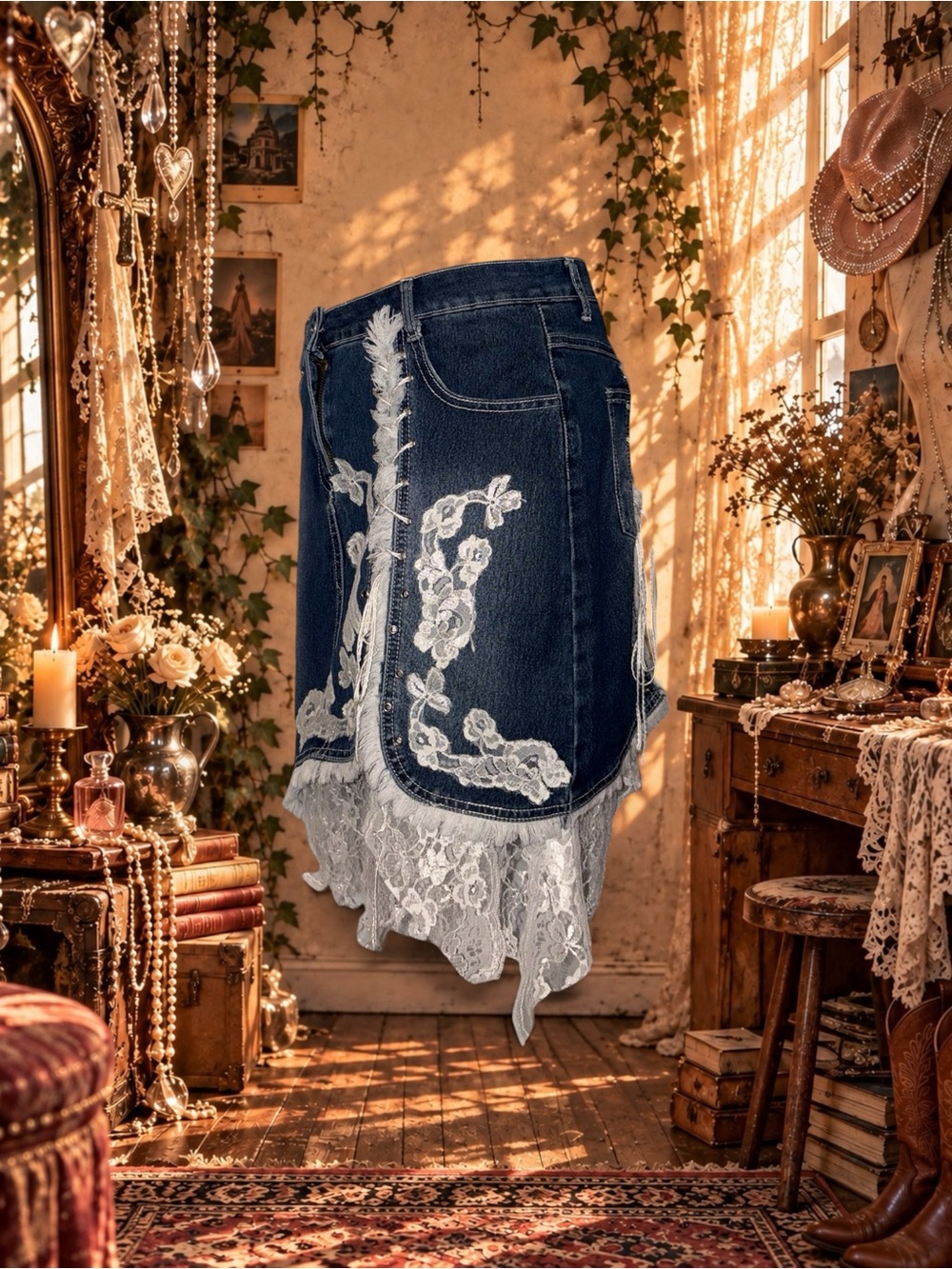 Vintage Y2K Polo Jeans Co. Ralph Lauren dark wash denim + lace fairy skirt 🕯️🪽 - Picture 5 of 10